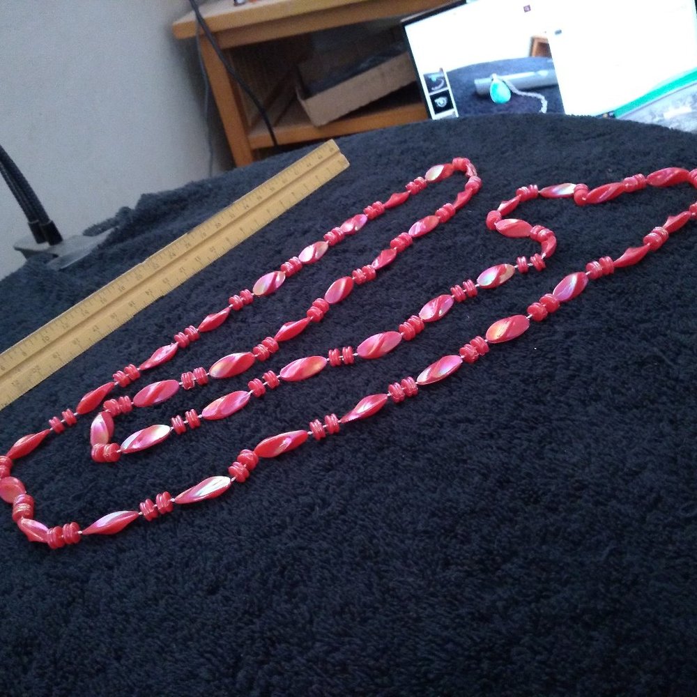 Pink pedal and twist mardi gra fun wear beaded body lengh chain hand made